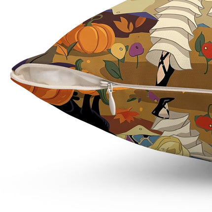 🌙🎃 The Moonlit Garden Walk Square Pillow – Elegant Halloween Charm