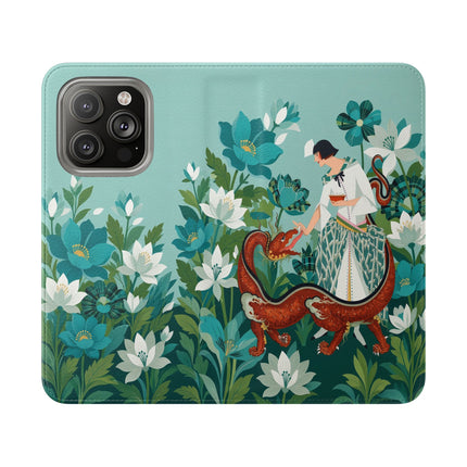 🐉🌿 The Dragon Keeper Flip Case – Art Deco Floral Fantasy