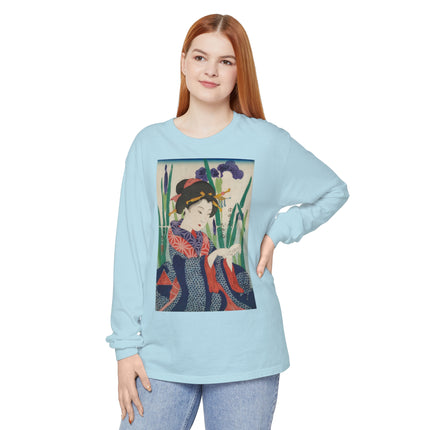 Woman with Origami Crane Garment-dyed Long Sleeve T-Shirt