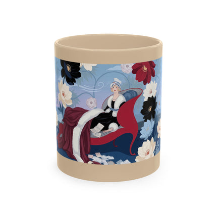 💌🌺 The Lady Of The Scattered Love Letters Ceramic Mug – Art Deco Romantic Elegance