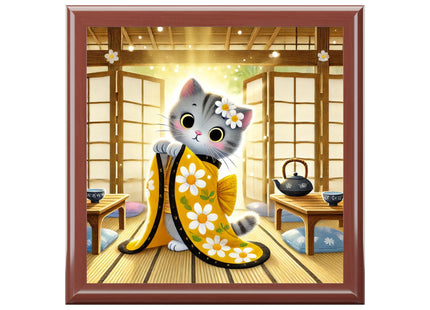 Playful Kitten in the Tea Room Jewelry Box
