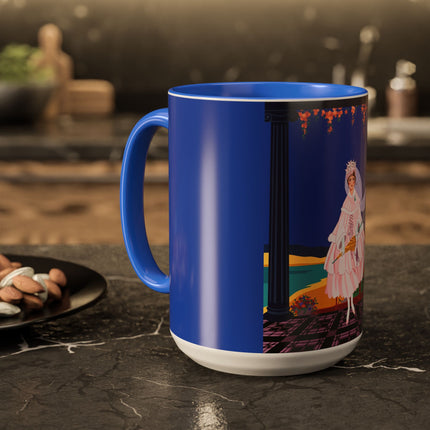 The Moonlit Promenade Colorful Mug (11oz, 15oz) – Blush Elegance, Coastal Romance & Art Deco Style