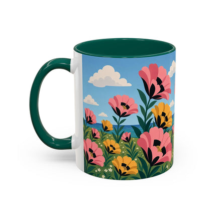 🌸⛵ The Seaside Blossom Promenade Colorful Mug – Art Deco Coastal Elegance