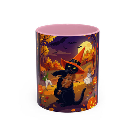 🐈‍⬛🎻 The Black Cat's Moonlit Melody Colorful Mug – Whimsical Halloween Music