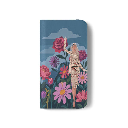 🌸☁️ The Lady Among The Giant Flowers Flip Case – Art Deco Floral Fantasy