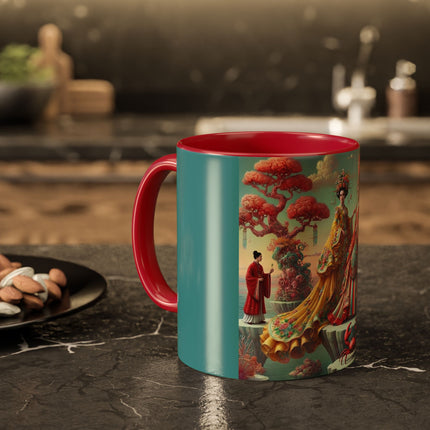 Cherry Blossom Courtesans & Crimson Crab Colorful Mug – Imperial Elegance & Playful Charm