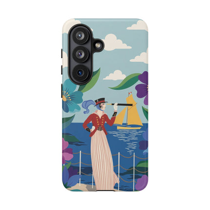 🌊🔭 The Lady Of The Seaside Lookout Phone Case – Art Deco Nautical Adventure