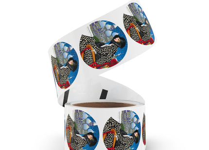 Elegant Winter Woman in Sleigh Round Sticker Label Rolls