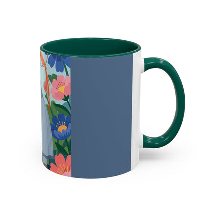 The Lady And The Mysterious Bird Colorful Mugs – Art Deco Botanical Mystery