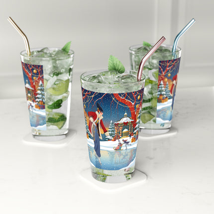 ⛸️🎄 The Christmas Skating Pavilion Pint Glass – Art Deco Holiday Fantasy