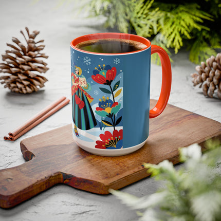 ❤️❄️ The Winter Heart Messenger Colorful Mug – Art Deco Snow Garden Fantasy