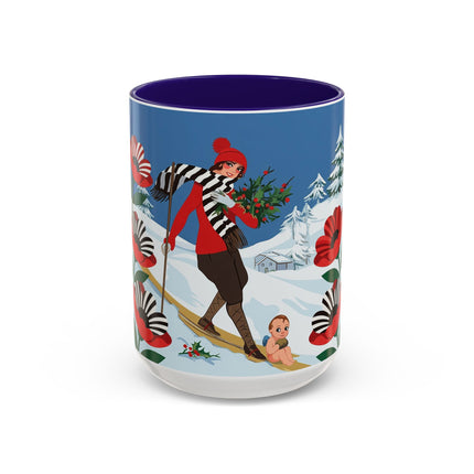 🎿🎄 The Christmas Holly Skier Colorful Mug – Whimsical Holiday Fantasy