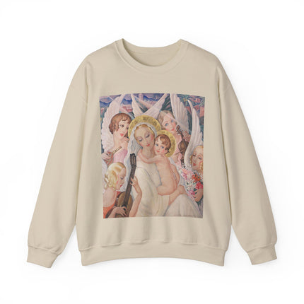 Madonna with Child Surrounded by Musical Angels by Gerda Wegener Heavy Blend™ Crewneck Sweatshirt