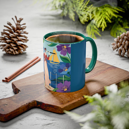 The Lady Of The Golden Horizon Colorful Mugs – Art Deco Coastal Elegance