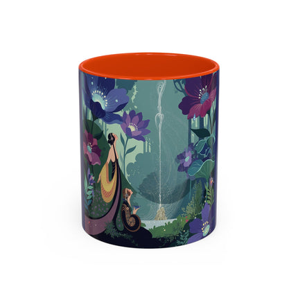 The Lady Of The Moonlit Fountain Colorful Mugs – Art Deco Botanical Serenity
