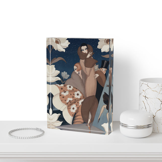 🌸✨ The Midnight Magnolia Masquerade Acrylic Art Block – Art Deco Nocturne