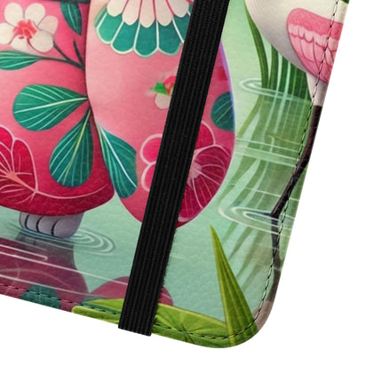 🦩🌸 Geisha Kitten Strolls Among the Spoonbills Flip Case – Serene Grace & Marshland Wonder