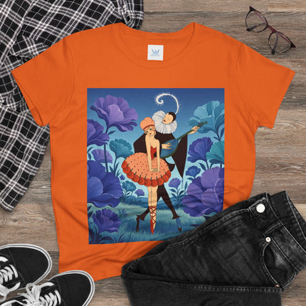 🎭🌺 The Garden Duet Cotton Tee – Art Deco Musical Whimsy