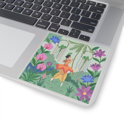 🦜🌺 The Parrot Dancer Kiss-Cut Stickers – Art Deco Tropical Whimsy