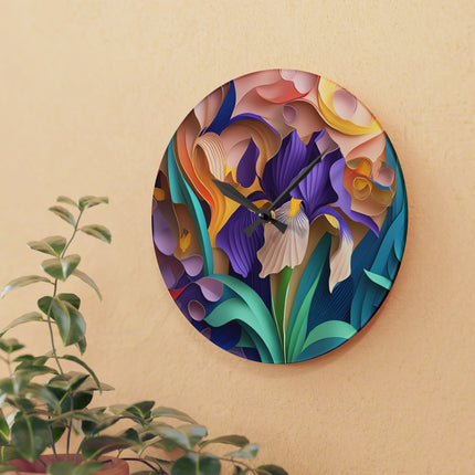 The Elegant Iris Flower Acrylic Wall Clock, Round and Square