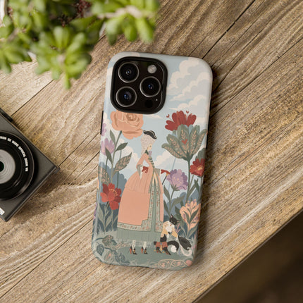 🌹🐈 The Lady And Puss In Boots Phone Case – Art Deco Floral Whimsy