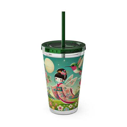 Geisha Fairy and the Hummingbird Blossom Sunsplash Tumbler with Straw, 16oz