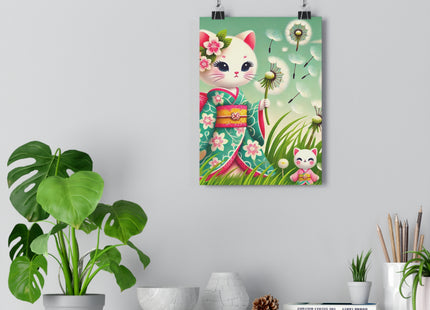 Geisha Kitten and the Dandelion Wish Giclée Art Print