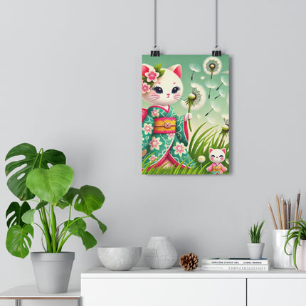Geisha Kitten and the Dandelion Wish Giclée Art Print