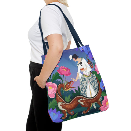 🐉🌸 The Dragon Keeper Tote Bag – Art Deco Floral Fantasy