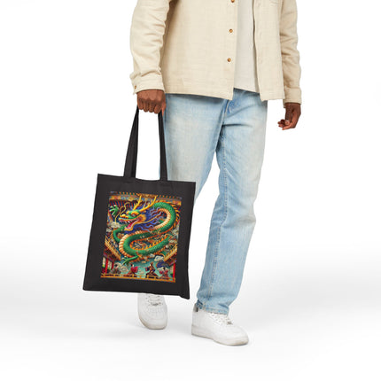 Tibetan Dragon Over Kabuki Duel Cotton Canvas Tote Bag