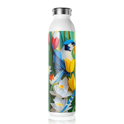 Blue Jays in a Spring Garden Slim Water Bottle