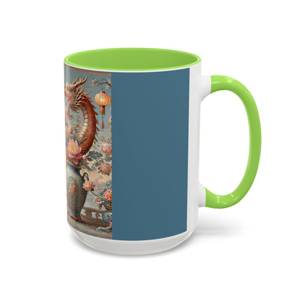 Golden Dragon & Lantern Lady Colorful Mug – Imperial Dragon & Elegant Harmony