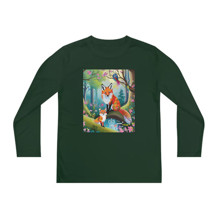 Mischievous Fox Youth Long Sleeve Competitor Tee – Woodland Fun & Storybook Adventure