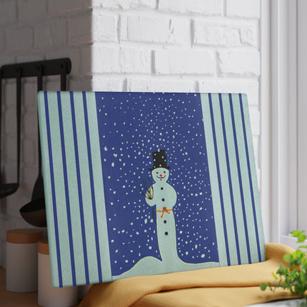 Snowman in Falling Snow Glass Cutting Board