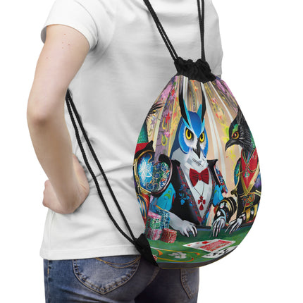 Cyberpunk Owl & Raven Drawstring Bag