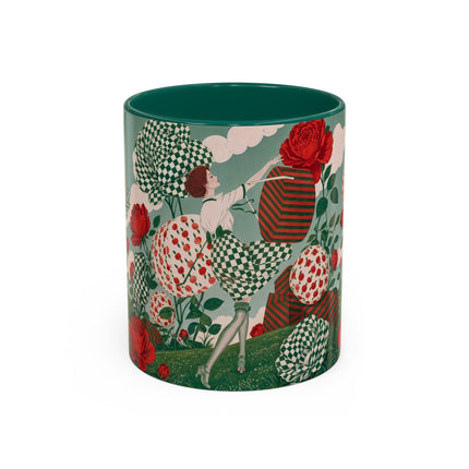 🌹💚 The Scarlet Rose Checkerboard Garden Colorful Mug – Art Deco Floral Whimsy