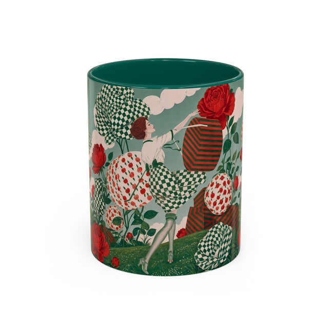 🌹💚 The Scarlet Rose Checkerboard Garden Colorful Mug – Art Deco Floral Whimsy