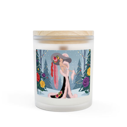 🌹🕯️ The Lady Of The Winter Rose Promenade Frosted Glass Candle – Art Deco Christmas Glamour