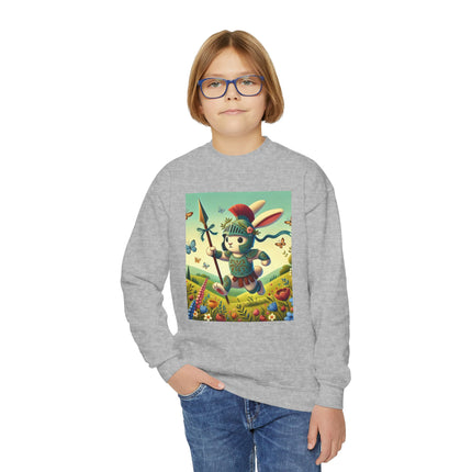 Rabbit Gladiator Youth Crewneck Sweatshirt – Courage, Adventure & Playful Charm