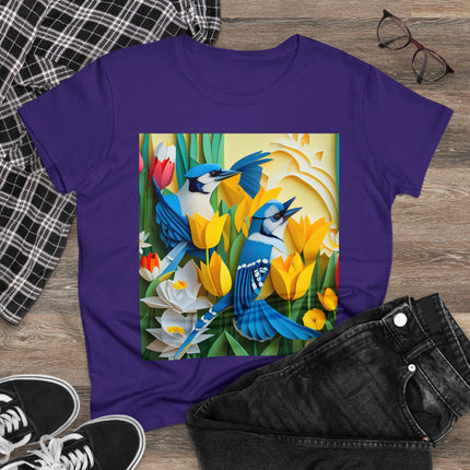 Blue Jays in a Spring Garden Women's Midweight Cotton Tee