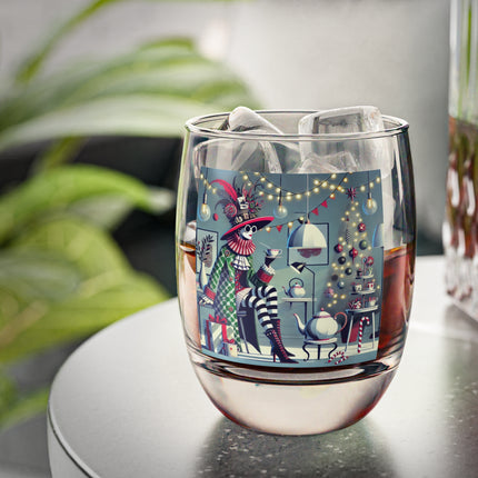 Whimsical Christmas Tea Party Whiskey Glass