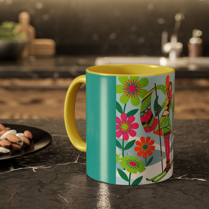 🎿🌸 The Winter Flower Adventurer Colorful Mug – Colorful Ski Fantasy