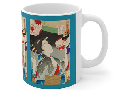 Looking Observant; The Appearance of a Kyoto Waitress of the Meiji Era by Tsukioka Yoshitoshi Ceramic Mug 11oz