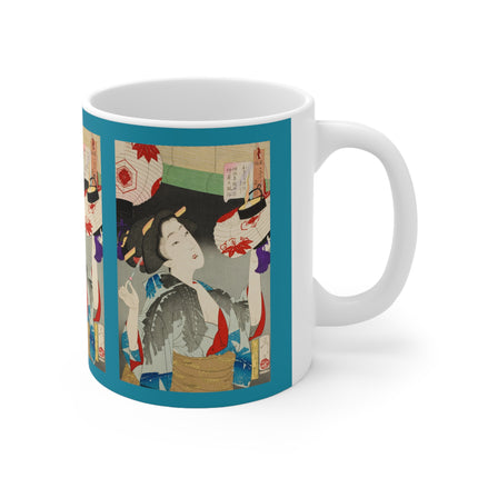 Looking Observant; The Appearance of a Kyoto Waitress of the Meiji Era by Tsukioka Yoshitoshi Ceramic Mug 11oz