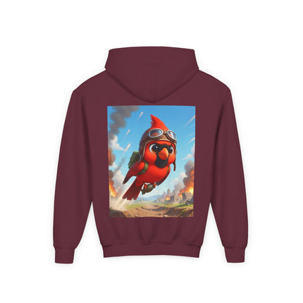 Cardinal Dive Bomber Youth Hooded Sweatshirt – Bold Flight & Fearless Adventure