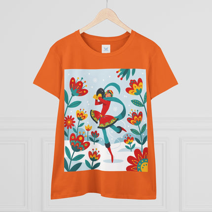 ⛸️🌺 The Winter Flower Skater Cotton Tee – Whimsical Winter Fashion