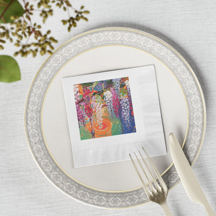 Golden Wisteria Elegance White Coined Napkins