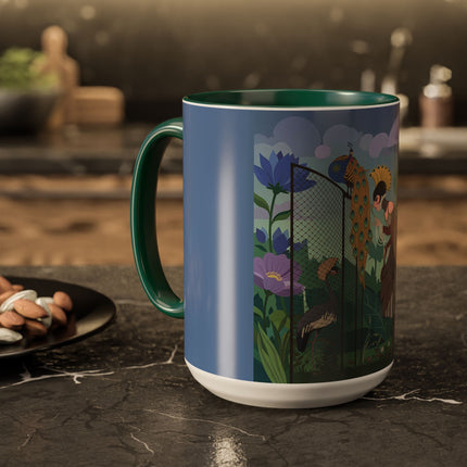 The Lady And The Enchanted Heron Colorful Mugs – Art Deco Botanical Elegance