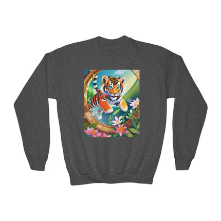 Majestic Tiger Cub Youth Crewneck Sweatshirt – Courage, Energy & Bold Adventure