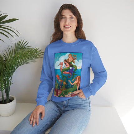 Three Mermaids with Strings of Pearls by Carlo Chiostri Heavy Blend™ Crewneck Sweatshirt